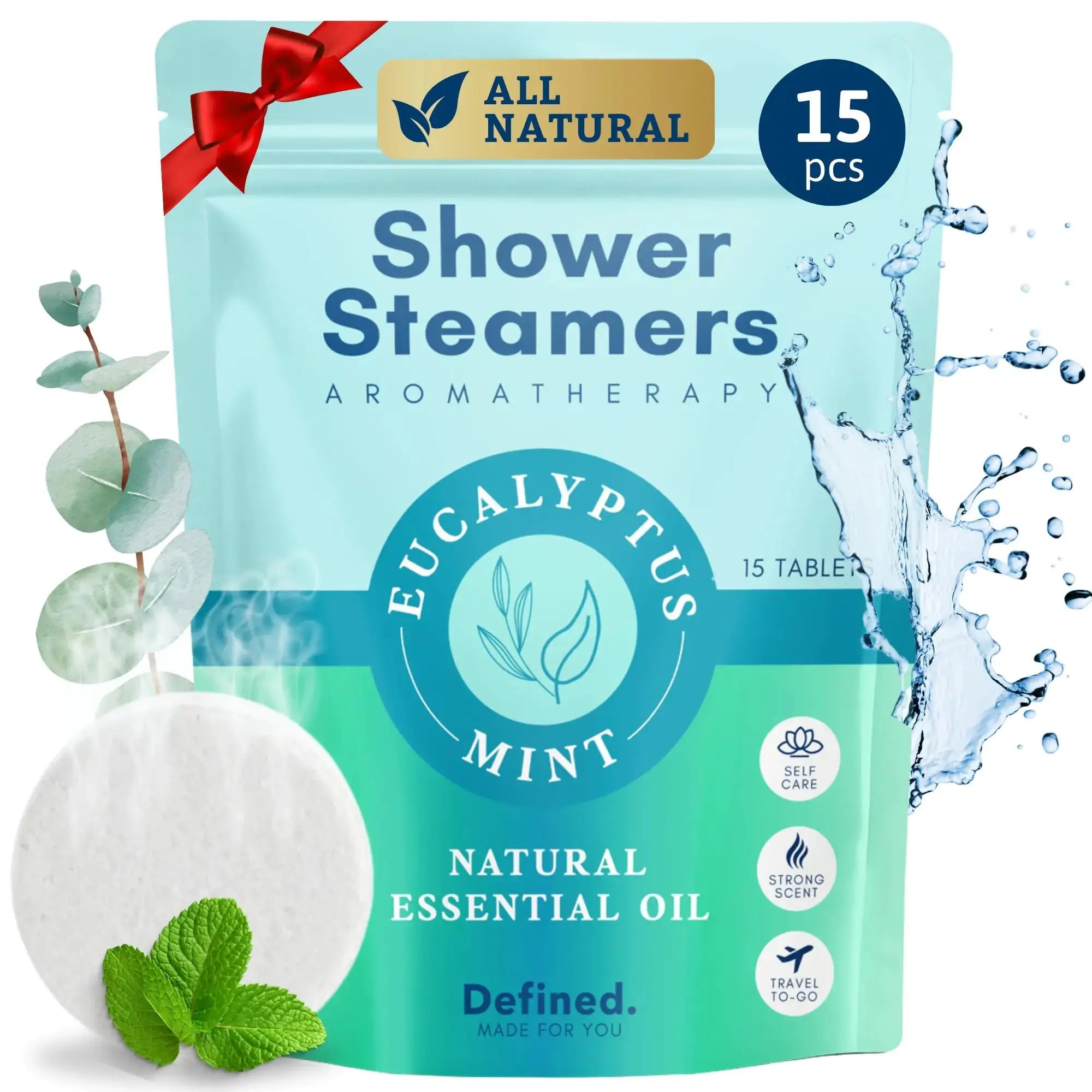 Shower Steamers Aromatherapy 15 Pack– Eucalyptus & Peppermint Shower Steamers for Clear Sinus - Natural Shower Bombs Tablets for Women & Men– Christmas Gift Spa at Home Relaxation Self Care & Relief - TrueForm Goods