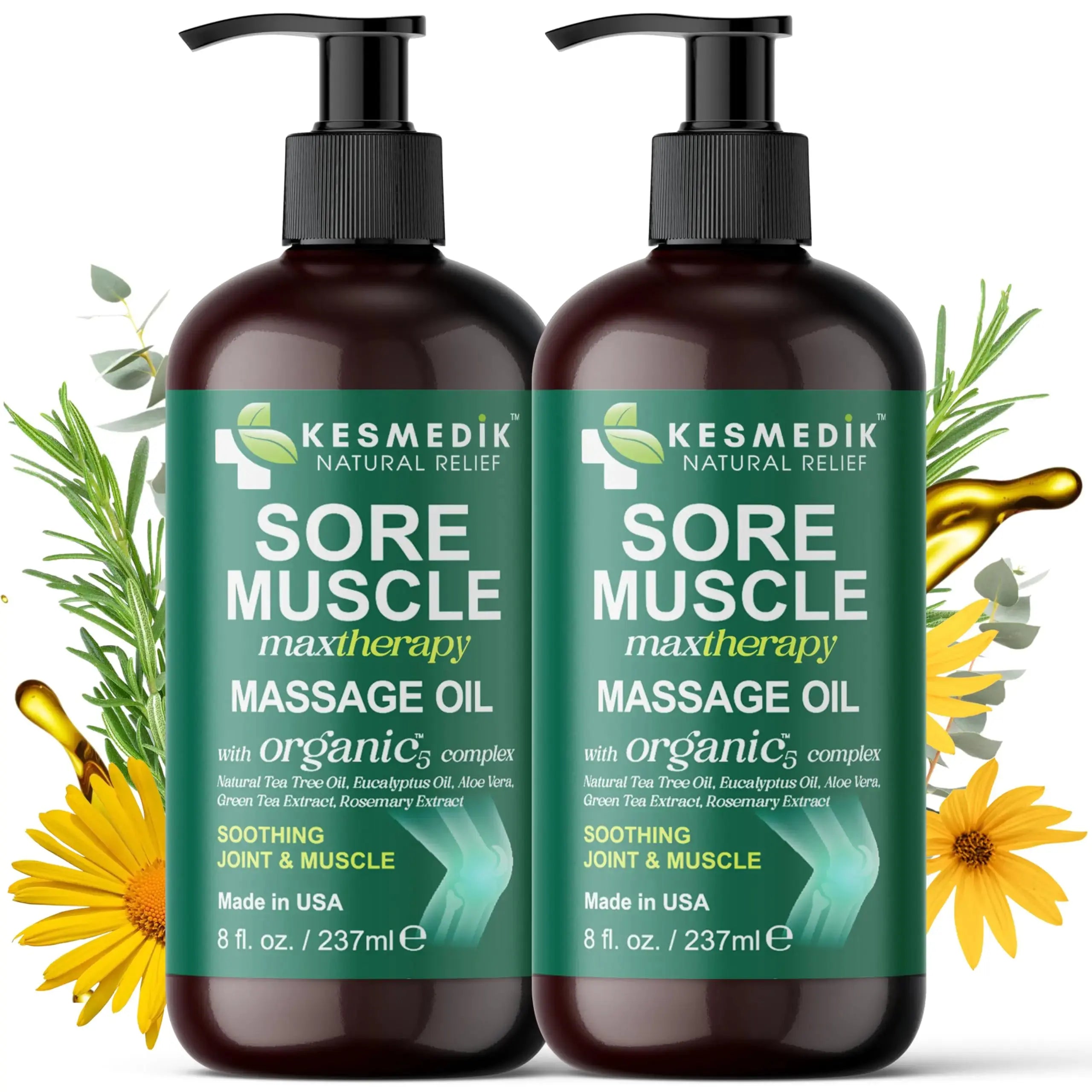 KESMEDIK Sore Muscle Massage Oil - Natural Relief for Relaxing Massage Therapy TrueForm Goods