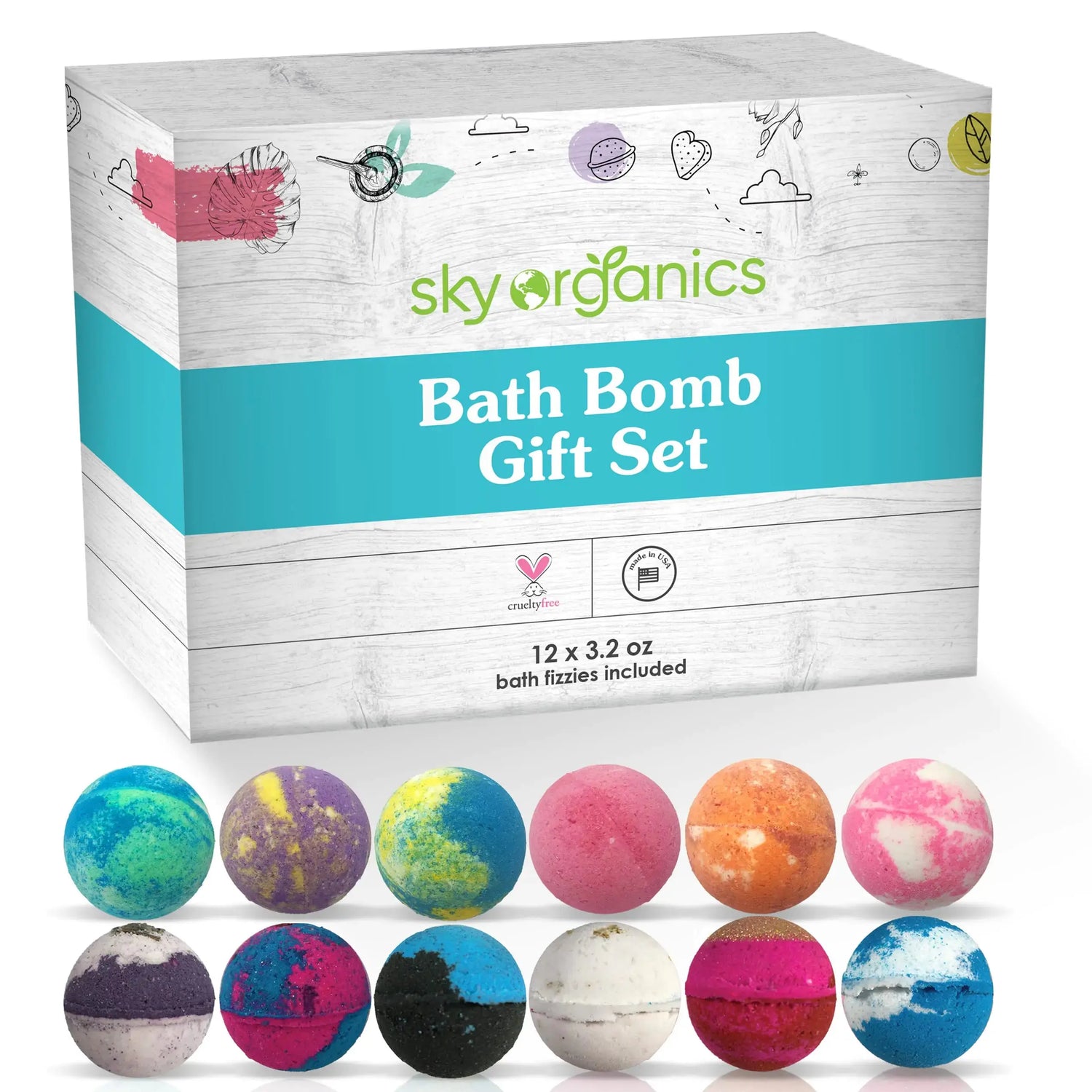 Luxurious Bath Bomb Collection - 12 ct. | Sky Organics TrueForm Goods