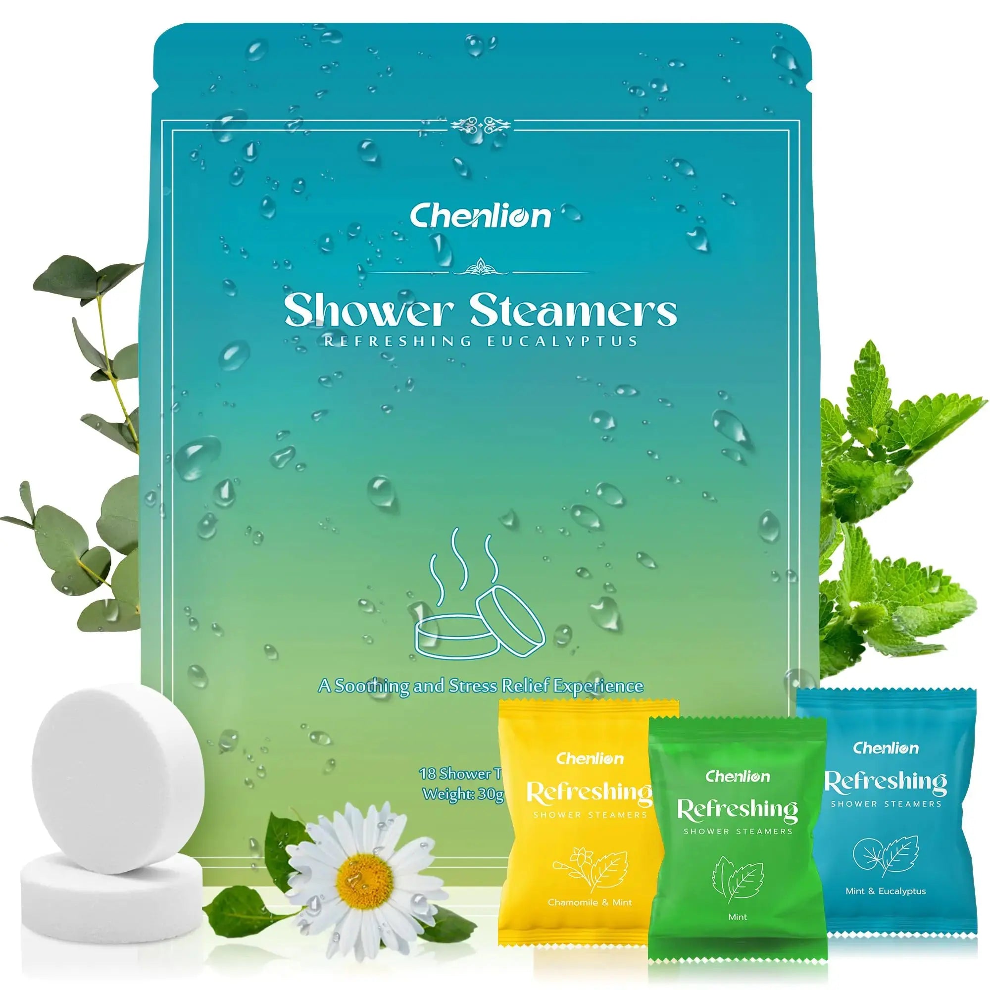 Shower Steamers Aromatherapy 18 Pack Birthday Gifts for Men Women Natural Essential Oils Shower Tablets with Individually Wrap Relieve Stress Relax Muscles 6 Mint + 6 Eucalyptus + 6 Chamomile - TrueForm Goods
