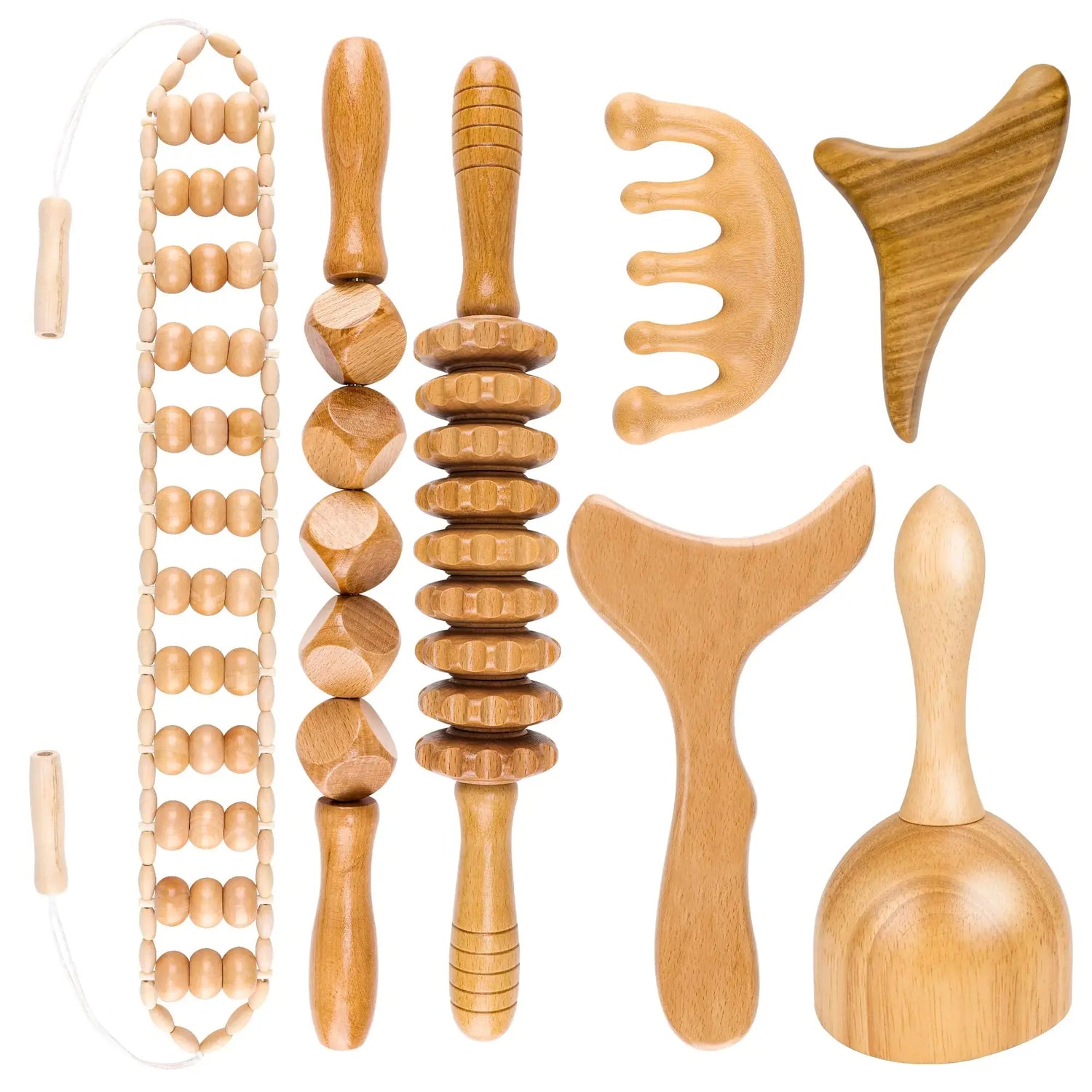 ANG TIAC Wood Therapy Massage Tools Lymphatic Drainage Massager Maderoterapia Kit Body Sculpting Tools Wood Therapy Tools for Muscle ReleaseAnti-CelluliteBody Sculpting and Contouring (7 in 1) - TrueForm Goods