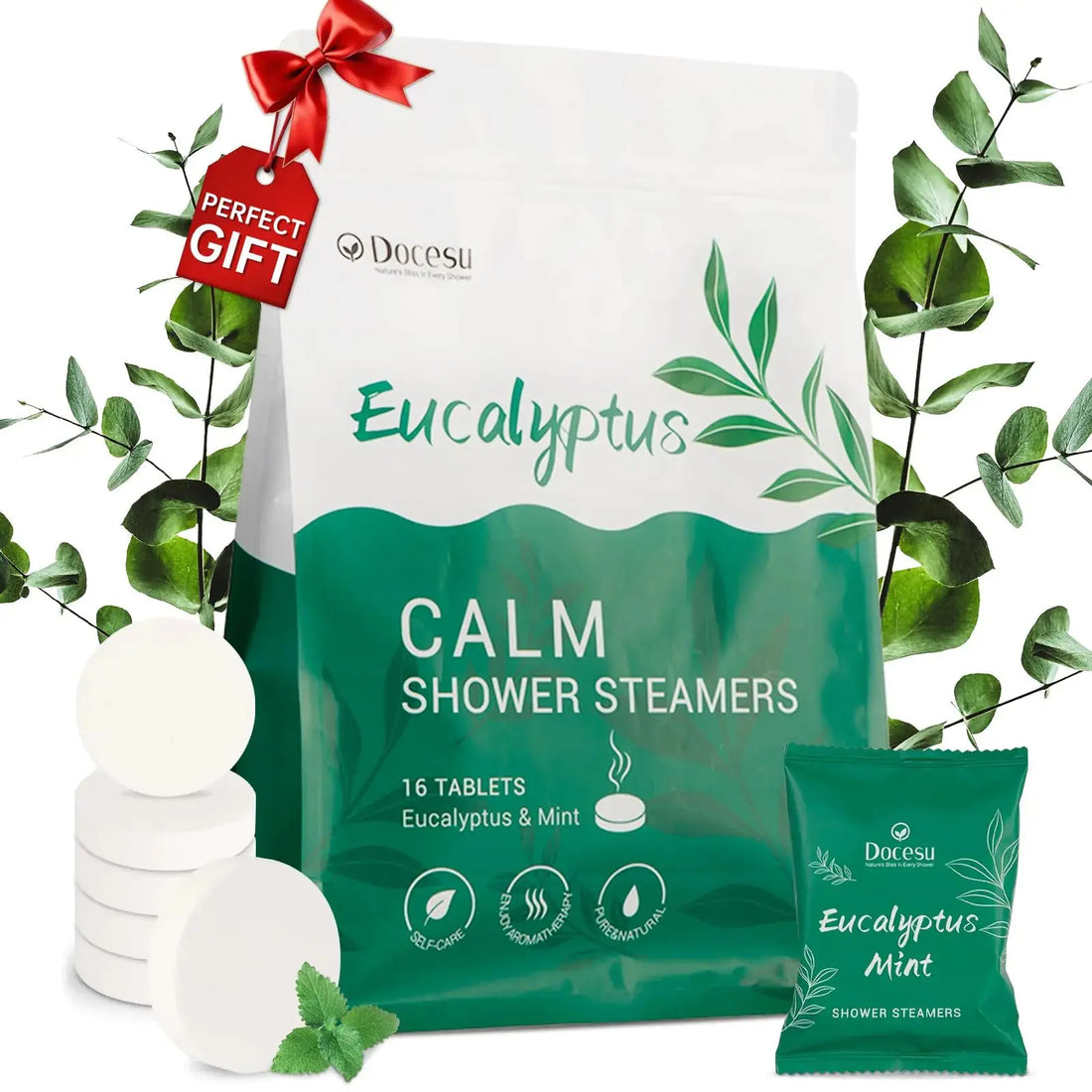 Docesu Eucalyptus Shower Steamers Aromatherapy 16 Pack-Valentines Day Gift for Women&amp; Men Stocking Stuffers Stress Relief Shower Bombs Birthday for MomWifeSpa Self CareTravel Essentials Bulk - TrueForm Goods 