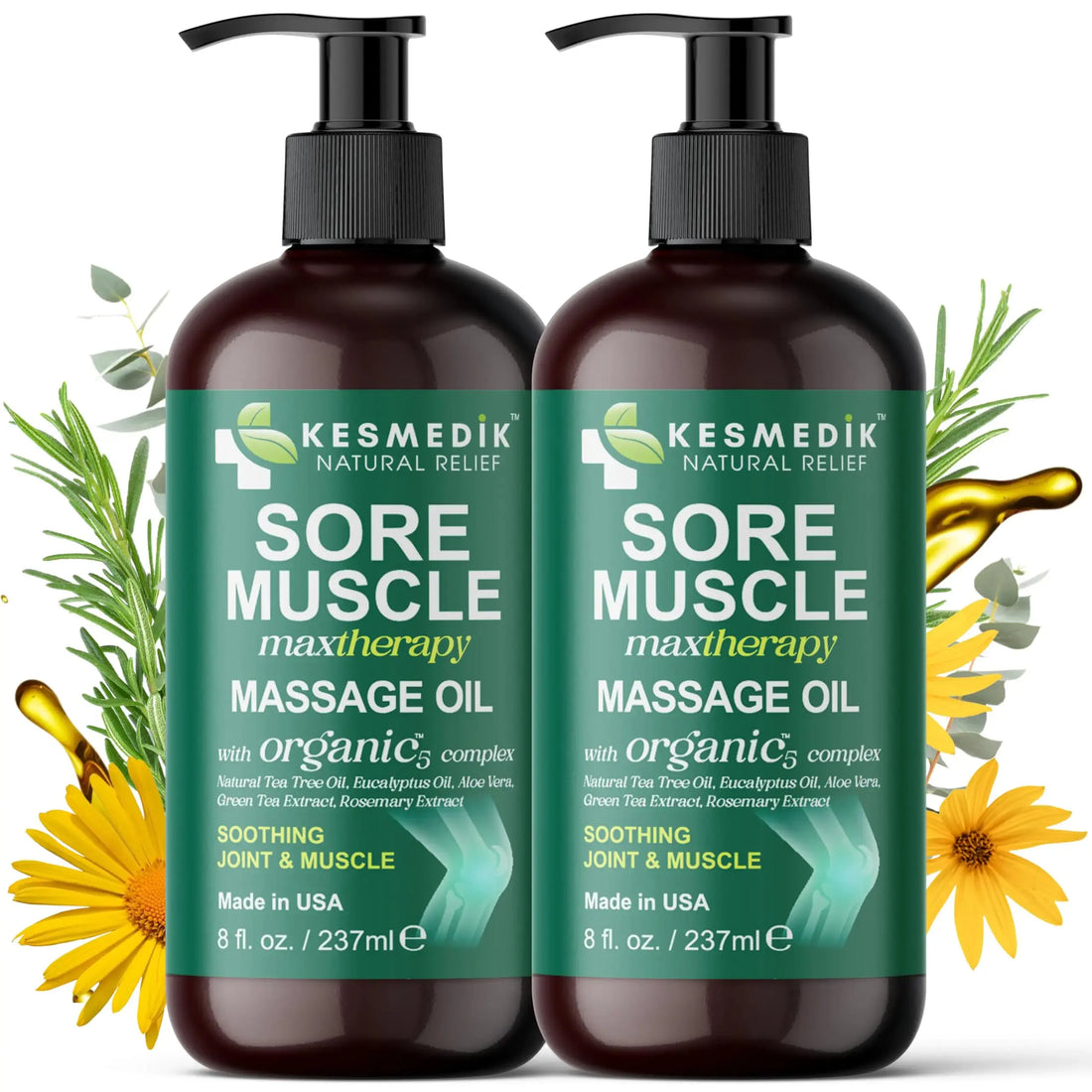 KESMEDIK Sore Muscle Massage Oil - Natural Relief for Relaxing Massage Therapy TrueForm Goods
