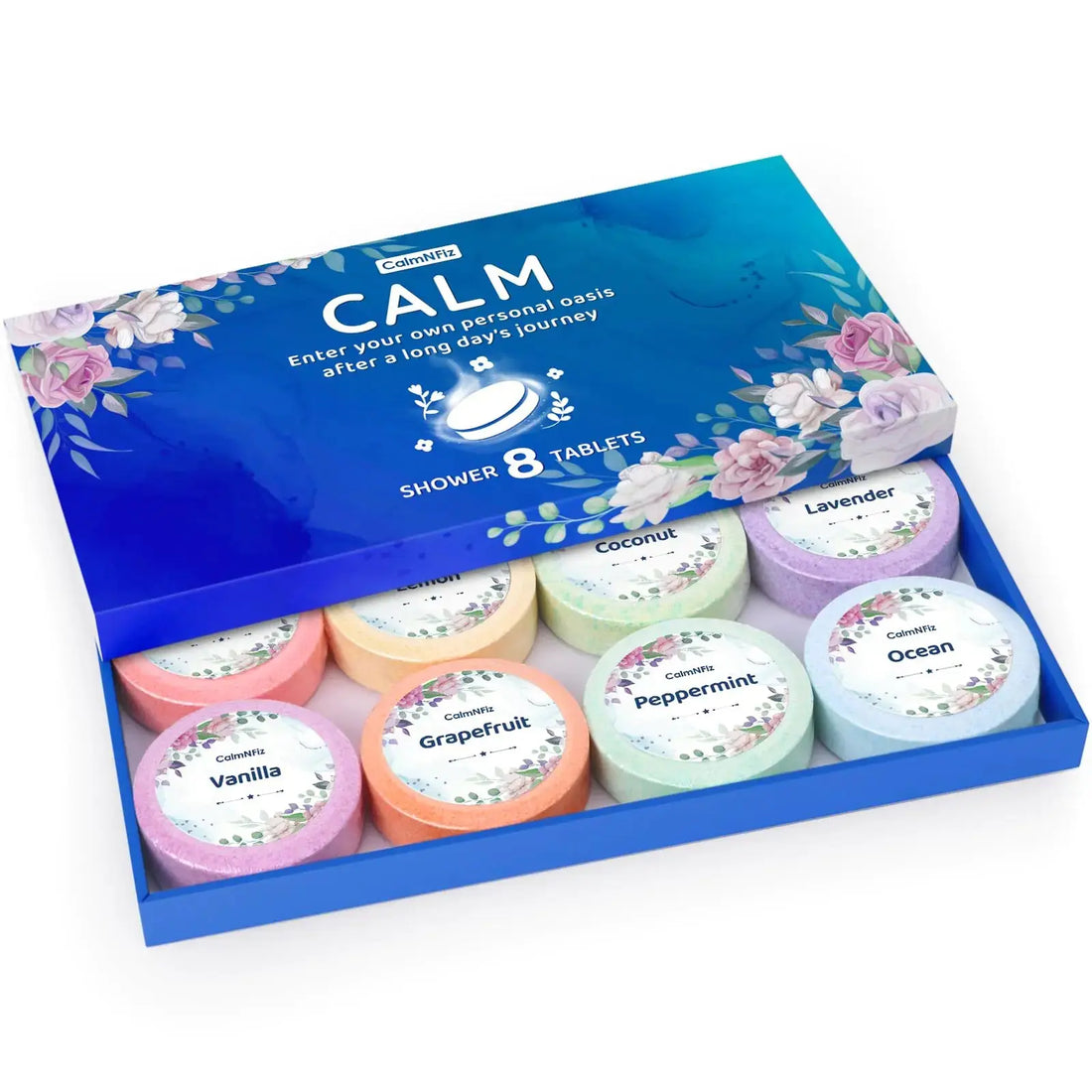 Shower Steamers 8 Pack Set Shower Bombs Tablets in Blue Box with 8 Fragrances with Shea Butter for Self-Care &amp; Relaxation Idea for Women and Men - TrueForm Goods 