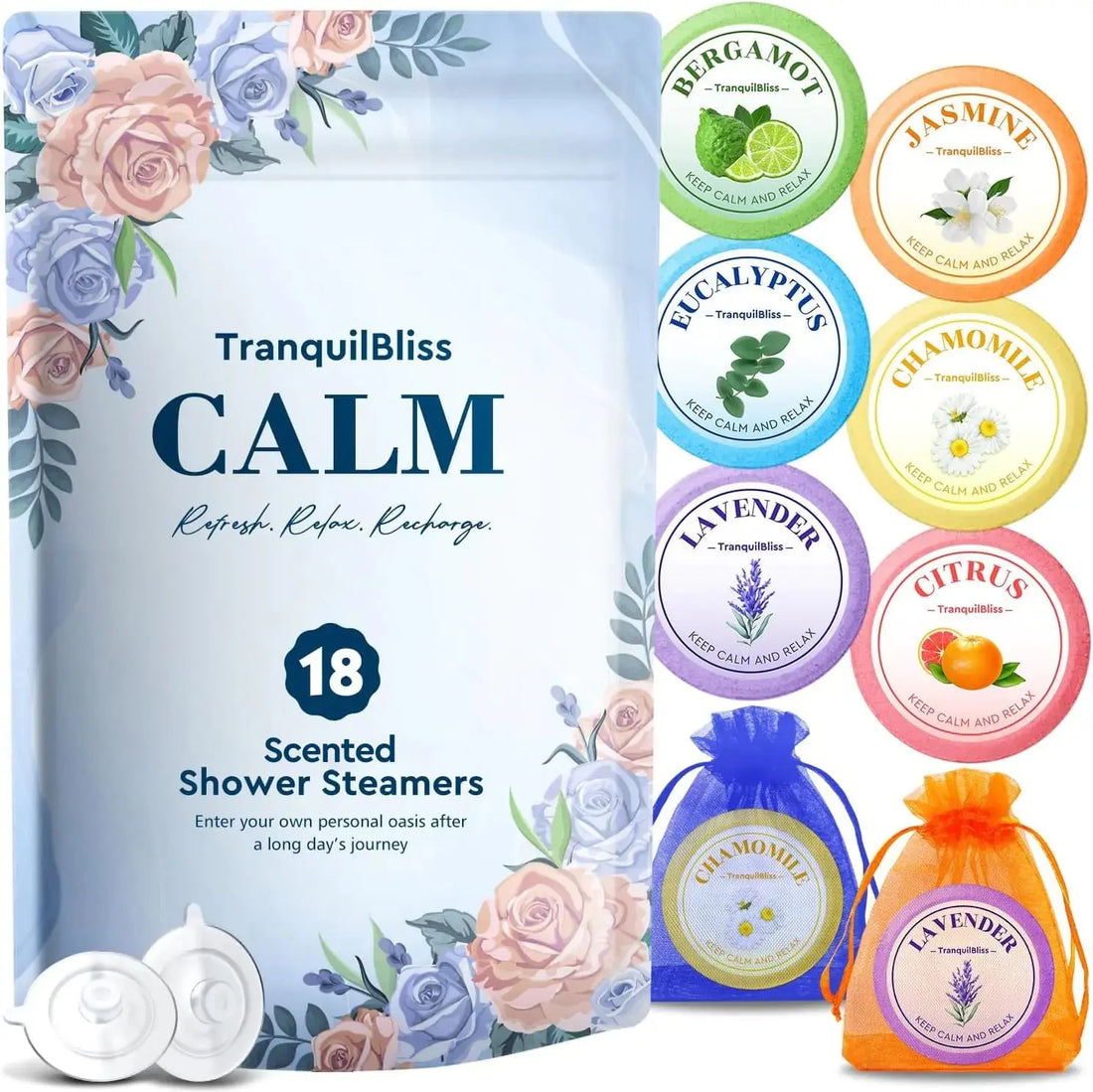 TranquilBliss Shower Steamers 18 PCS Set Self Care Relaxation Shower Tablets with Shea Butter Shower Bombs Christmas Gift Ideas for Valentines Day Women Men Mother Wife - TrueForm Goods 